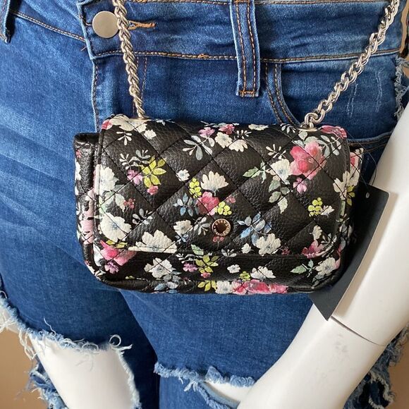 NWT Steve Madden Black Floral Purse w/ Matching Mini Pouch -l - Picture 16 of 16